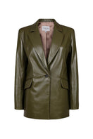 Verheyen Cult Mia X Verheyen Chesca oversized olive leather blazer, front view showing tailored design and olive color.