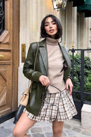 Olive oversized leather blazer by Verheyen, Cult Mia X Verheyen Chessa style, shown in XXS size on model.