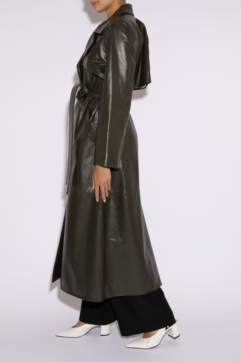 LEONORA DARK KHAKI LEATHER TRENCH COAT | Verheyen | CULT MIA