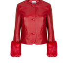 Red Verheyen VITA cropped faux fur jacket, stylish and cozy, shown in a close-up image.