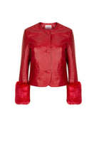 Red Verheyen VITA cropped faux fur jacket, stylish and cozy, shown in a close-up image.