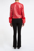 Red Verheyen VITA cropped faux fur jacket, stylish women's jacket with soft faux fur texture and cropped fit.